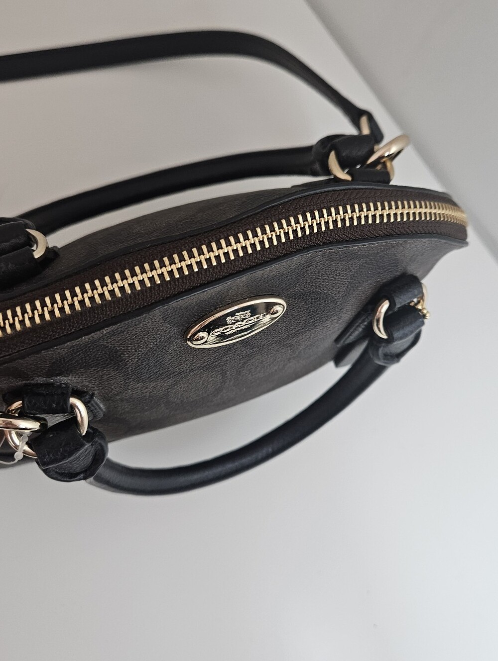 Coach Cora Dome Bag Brown Black Signature Cs Coated Canvas Satchel Mini Purse - Picture 9 of 14